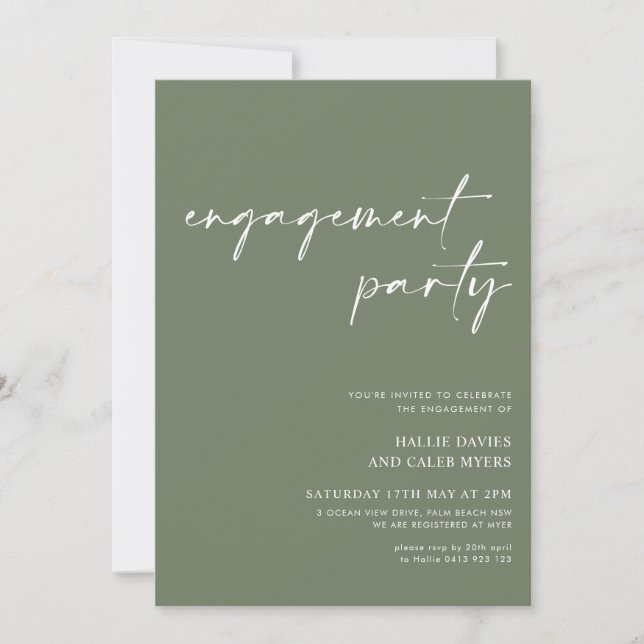 We're Engaged Sage Green Engagement Party Invitati Invitation (Front)