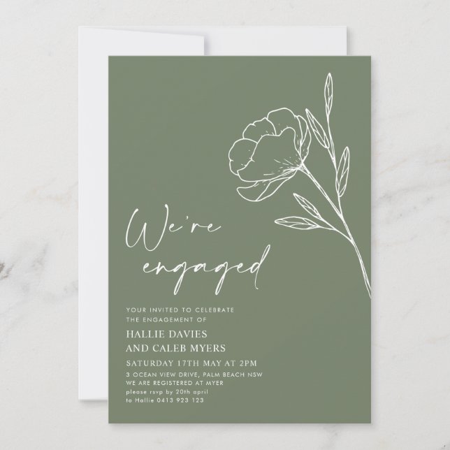 We're Engaged Sage Green Engagement Party Invitation (Front)
