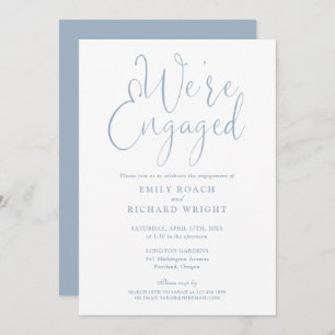 We're Engaged Script Dusty Blue Engagement Party Invitation