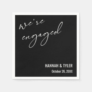 We're Engaged Simple Elegant Typography, Black Napkin