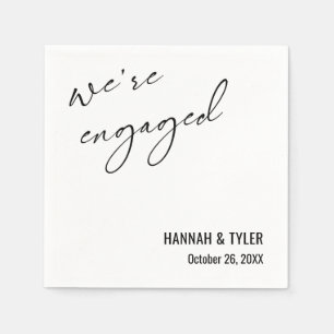 We're Engaged Simple Elegant Typography, White Napkin