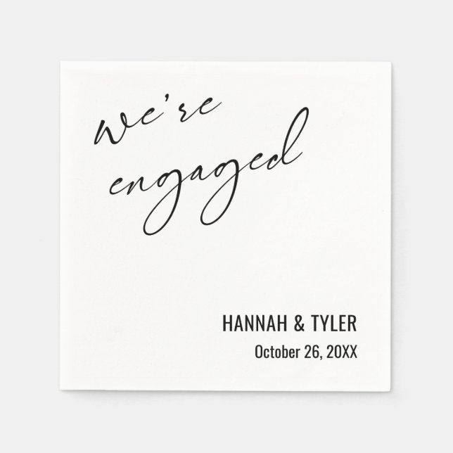We're Engaged Simple Elegant Typography, White Napkin (Front)