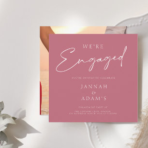 We're Engaged Simple Photo Magenta Pink Engagement Invitation