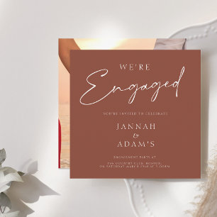 We're Engaged Simple Photo Terracotta Engagement Invitation