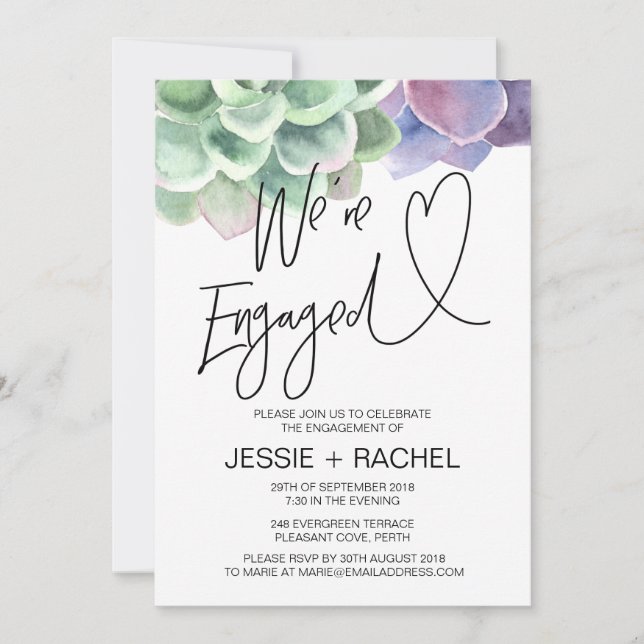 We're Engaged Succulent Engagement Party Invitation (Front)