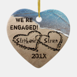 We're Engaged Two Hearts In Sand Holiday Ornament