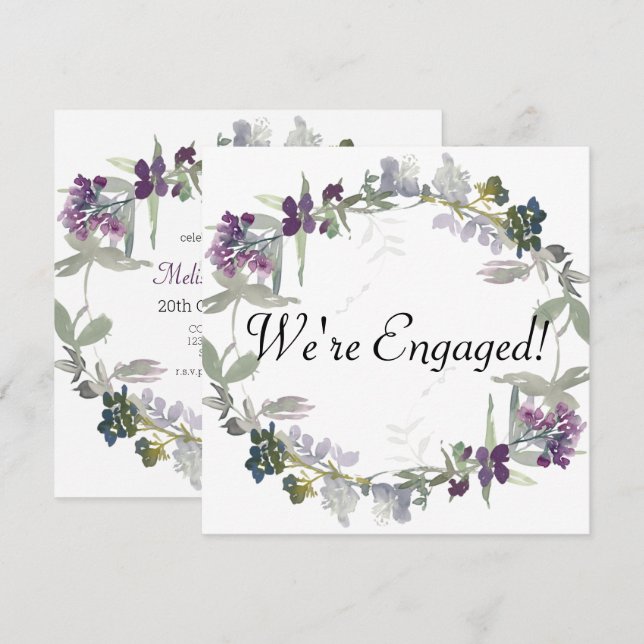 We're Engaged Watercolor Wildflowers Lavender (Front/Back)
