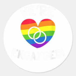 We're Engayged Gay Engagement Classic Round Sticker