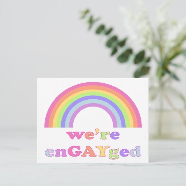 We're enGAYged - LGBT / Gay Pride Rainbow Postcard (Standing Front)