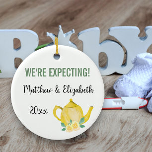 We're Expecting A Baby is Brewing Personalised Ceramic Tree Decoration