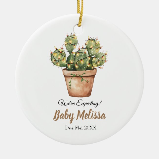 We're Expecting Baby Announcement Christmas Ceramic Tree Decoration (Front)