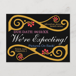 We're Expecting! Blooming Motifs Personalised Announcement Postcard