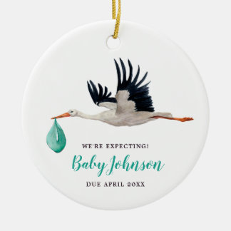 We're Expecting! Gender Neutral Stork Announcement Ceramic Tree Decoration