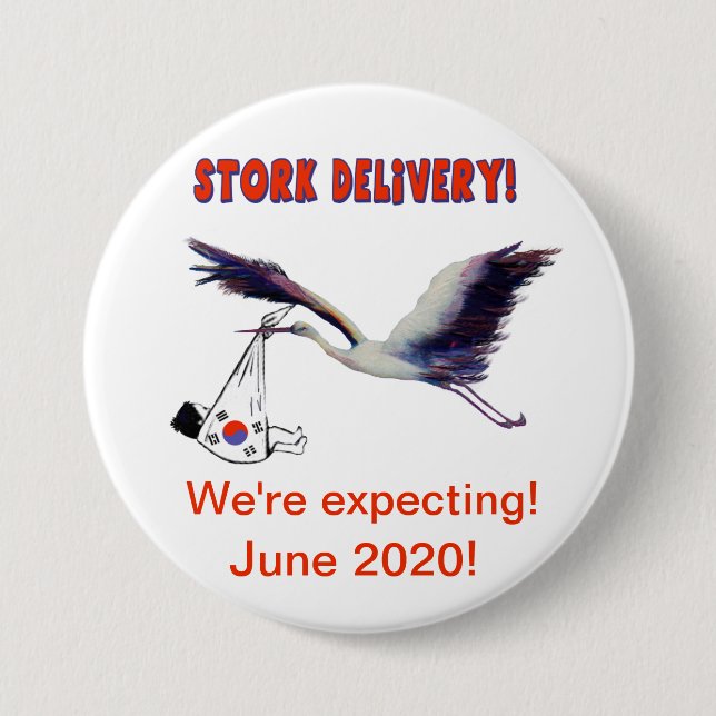 We're Expecting - Stork Delivery From Korea! 7.5 Cm Round Badge (Front)