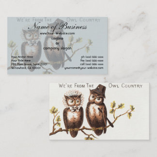 We're from the Owl Country: Chromolithograph Art Business Card