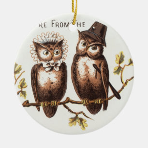 We're from the Owl Country: Chromolithograph Art Ceramic Tree Decoration