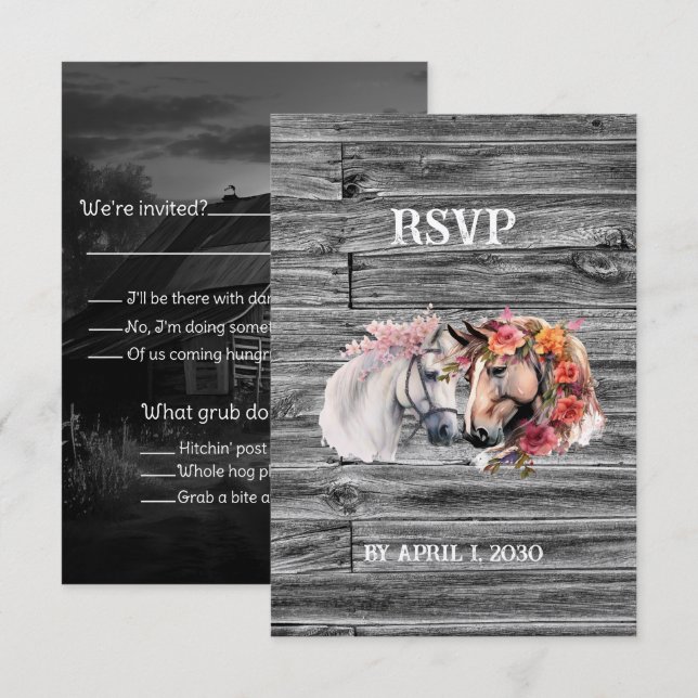 We're Getting Hitched Western Wedding RSVP Card (Front/Back)