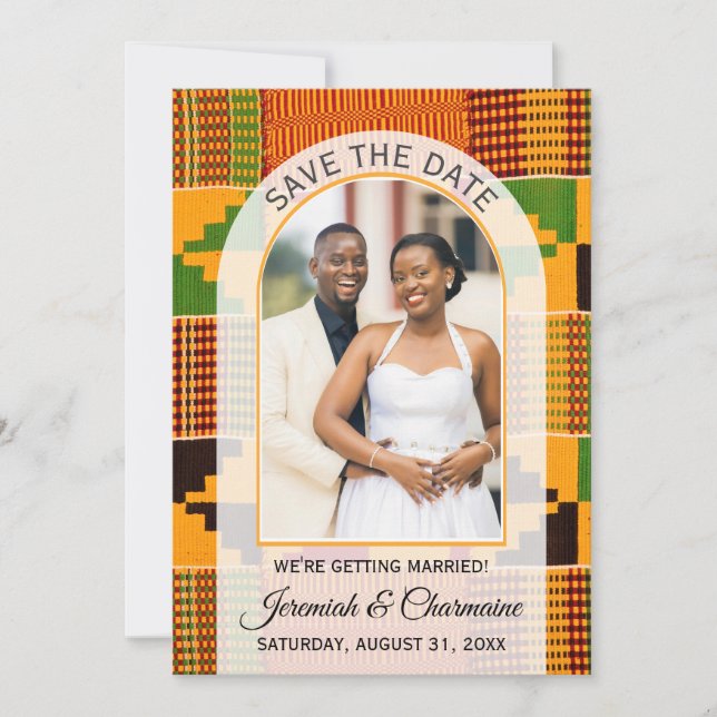 WE'RE GETTING MARRIED Ghanaian Kente WEDDING  Save The Date (Front)