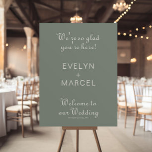 We're Glad You're Here Boho Green Wedding Welcome  Poster