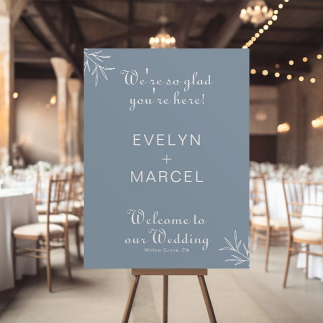 We're Glad You're Here Dusty Blue Wedding Welcome  Poster (Creator Uploaded)