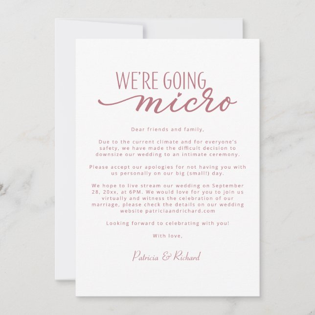 We're Going Micro Downsize Wedding Announcement (Front)