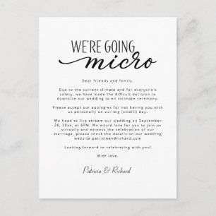 We're Going Micro Downsize Wedding Announcement Postcard