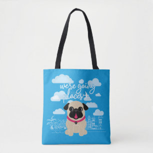 We're Going Places Travel Pug Tote Bag