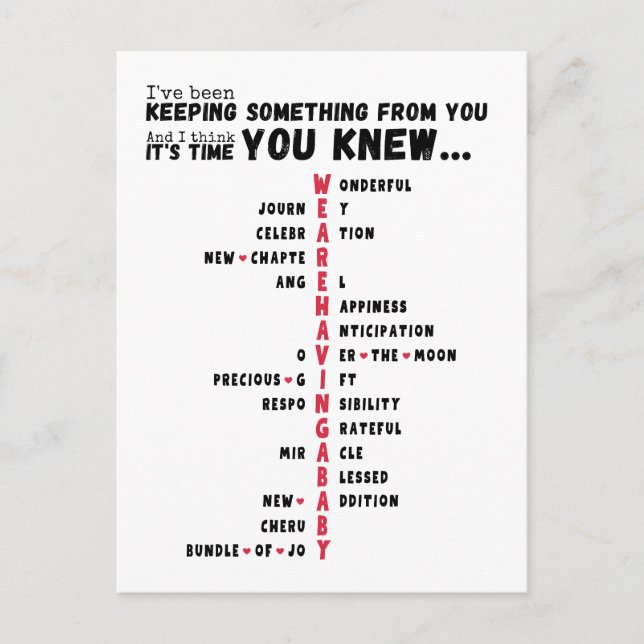 We're Having A Baby - Unique Baby Reveal  Postcard (Front)