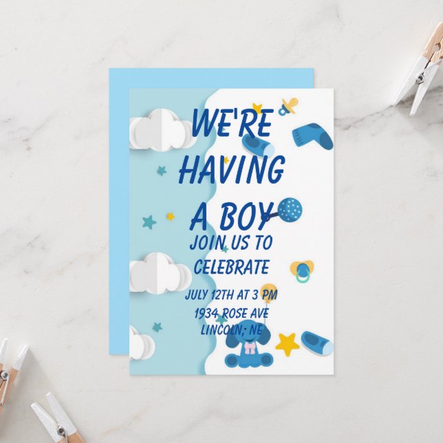 We're Having A Boy Invitation Baby Shower (Front/Back In Situ)