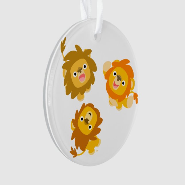 "We're Here!!" Cute Cartoon Lions Acrylic Ornament (Front)