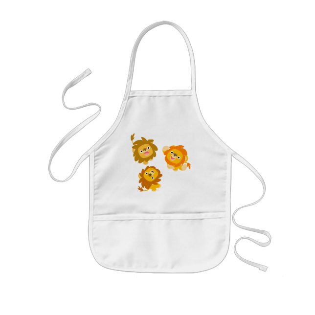 "We're Here!!" Cute Cartoon Lions Children Apron (Front)