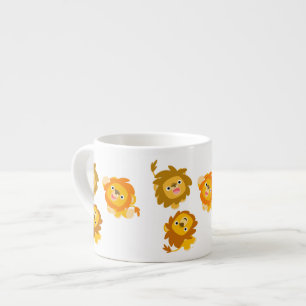 "We're Here!!" Cute Cartoon Lions Espresso Mug