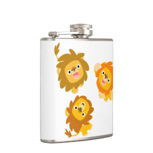 "We're Here!!" Cute Cartoon Lions Hip Flask