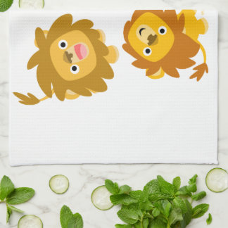"We're Here!!" Cute Cartoon Lions Kitchen Towel
