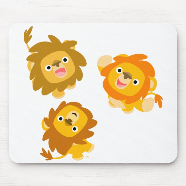 "We're Here!!" Cute Cartoon Lions Mousepad (Front)