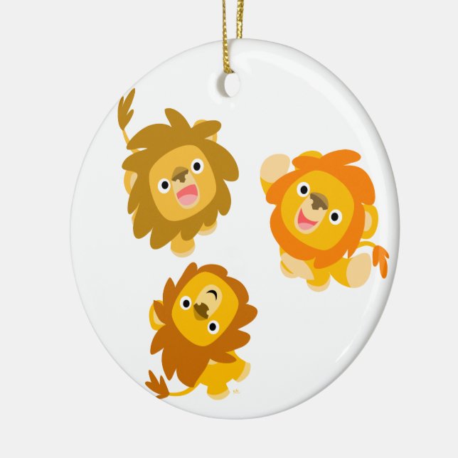 "We're Here!!" Cute Cartoon Lions Ornament (Left)