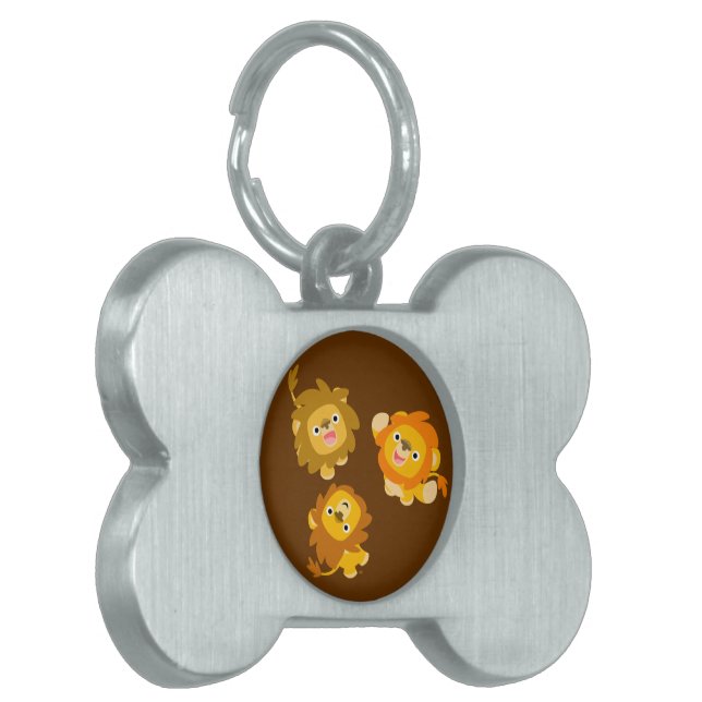 "We're Here!!" Cute Cartoon Lions Pet Tag (Front Left)