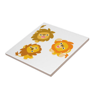 "We're Here!!" Cute Cartoon Lions Tile