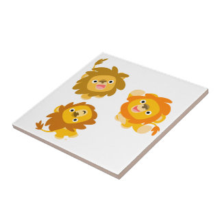 "We're Here!!" Cute Cartoon Lions Tile