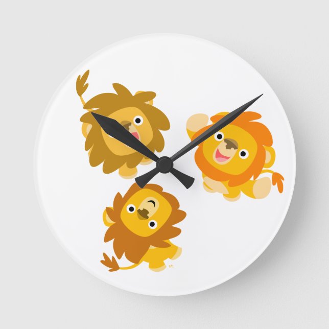 "We're Here!!" Cute Cartoon Lions Wall Clock (Front)