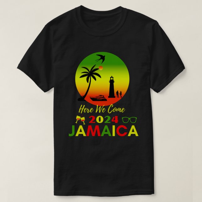We're here in Jamaica 2024 with Jamaican flag T-Shirt (Design Front)