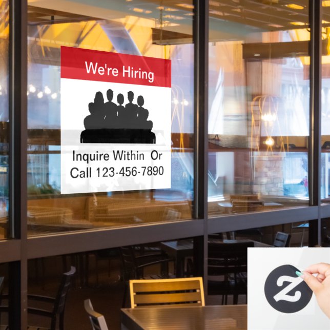 We're Hiring Employment Window Cling Signs (Restaurant Window)
