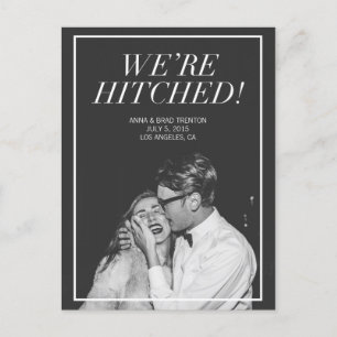 We're Hitched   Modern Photo Wedding Announcement Postcard