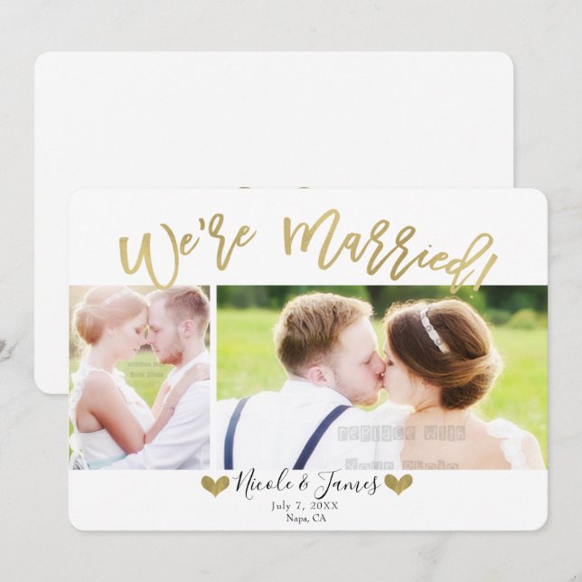 We're Married Gold Modern Photo Wedding Engagement Invitation (Front/Back)