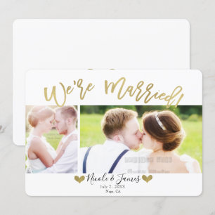 We're Married Gold Modern Photo Wedding Engagement Invitation