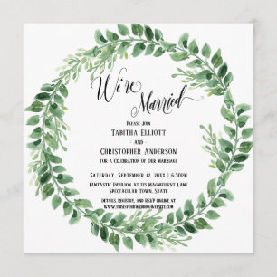 We're Married Green Wreath Reception-Only Invitation
