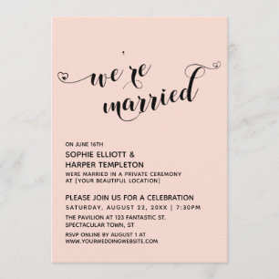 We're Married Hearts Script Blush Pink Reception Invitation