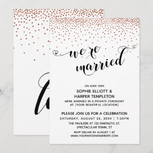 We're Married Hearts Script Copper Confetti Party Invitation
