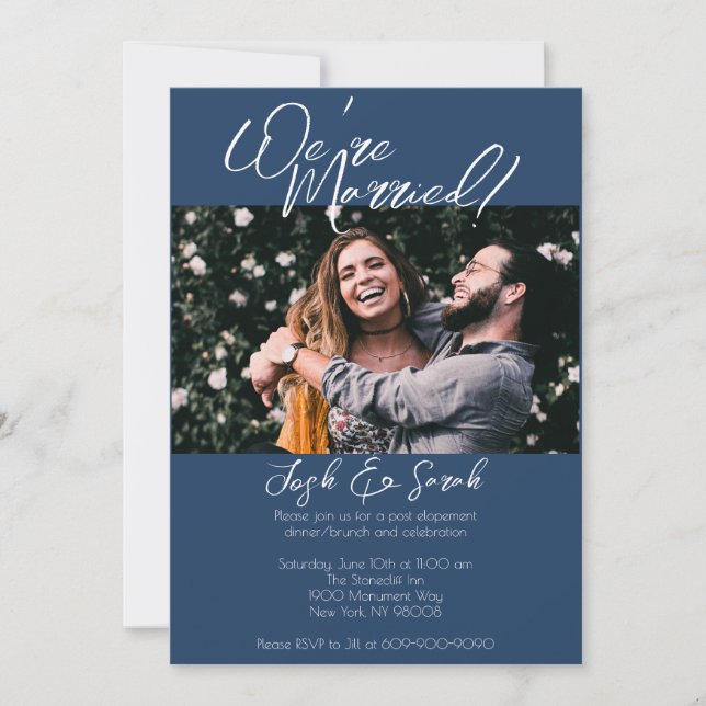 We're Married Navy Blue Elopement Invitation (Front)