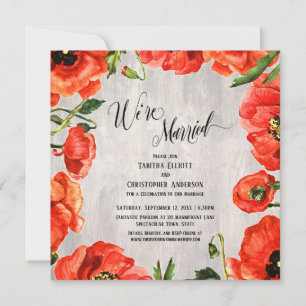 We're Married Red Poppies on Wood Reception-Only Invitation